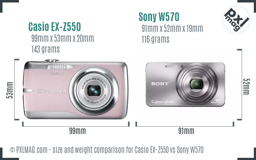 Casio EX-Z550 vs Sony W570 size comparison