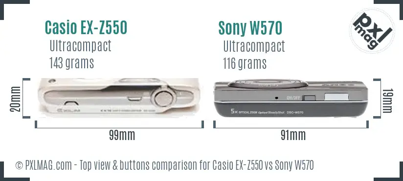 Casio EX-Z550 vs Sony W570 top view buttons comparison