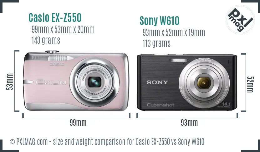 Casio EX-Z550 vs Sony W610 size comparison
