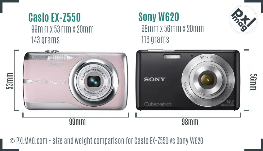 Casio EX-Z550 vs Sony W620 size comparison Casio EX-Z550 vs Sony W620 size comparison