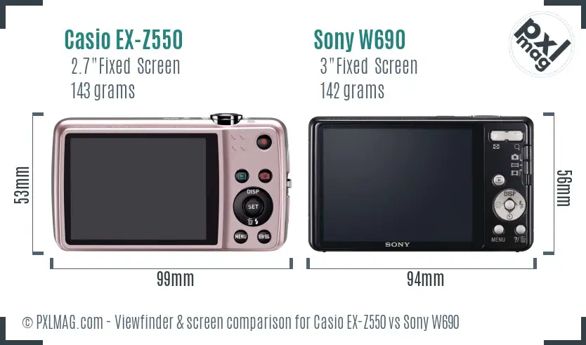 Casio EX-Z550 vs Sony W690 Screen and Viewfinder comparison