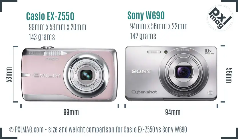 Casio EX-Z550 vs Sony W690 size comparison