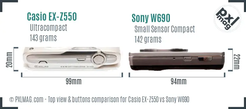 Casio EX-Z550 vs Sony W690 top view buttons comparison