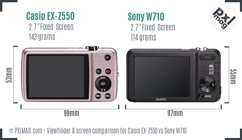 Casio EX-Z550 vs Sony W710 Screen and Viewfinder comparison