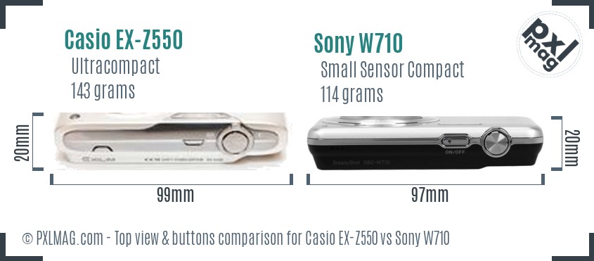 Casio EX-Z550 vs Sony W710 top view buttons comparison