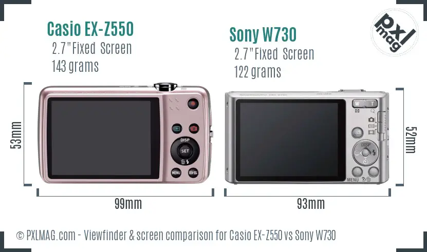 Casio EX-Z550 vs Sony W730 Screen and Viewfinder comparison