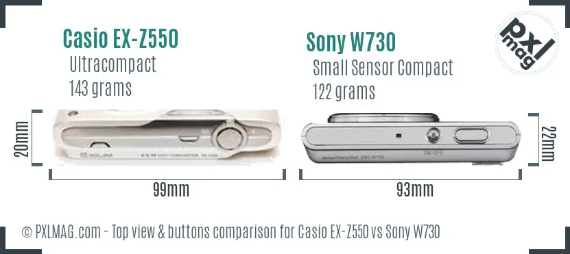 Casio EX-Z550 vs Sony W730 top view buttons comparison