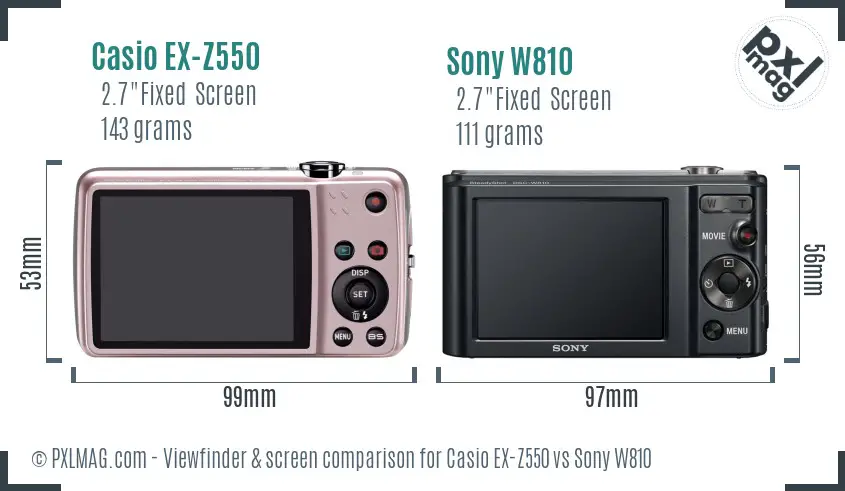 Casio EX-Z550 vs Sony W810 Screen and Viewfinder comparison