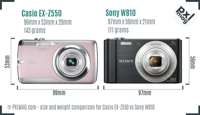 Casio EX-Z550 vs Sony W810 size comparison