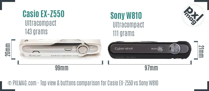 Casio EX-Z550 vs Sony W810 top view buttons comparison