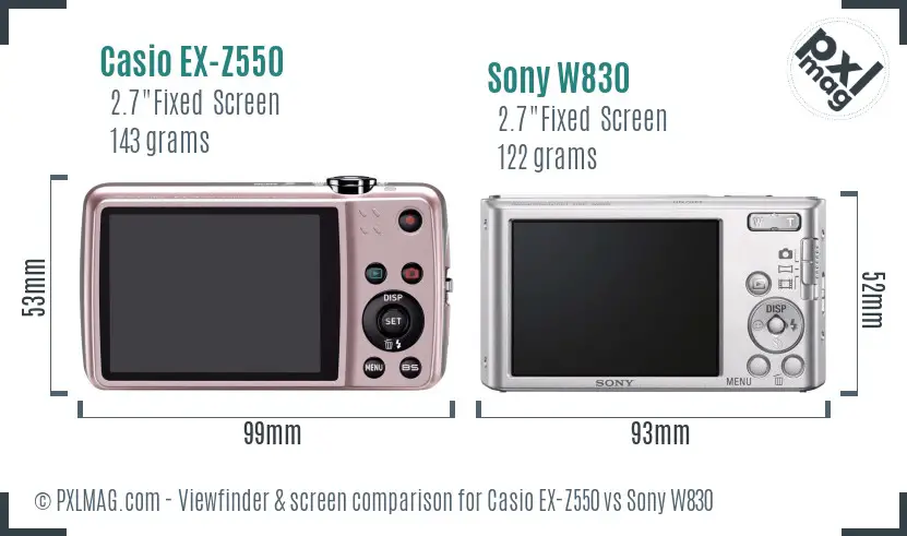 Casio EX-Z550 vs Sony W830 Screen and Viewfinder comparison