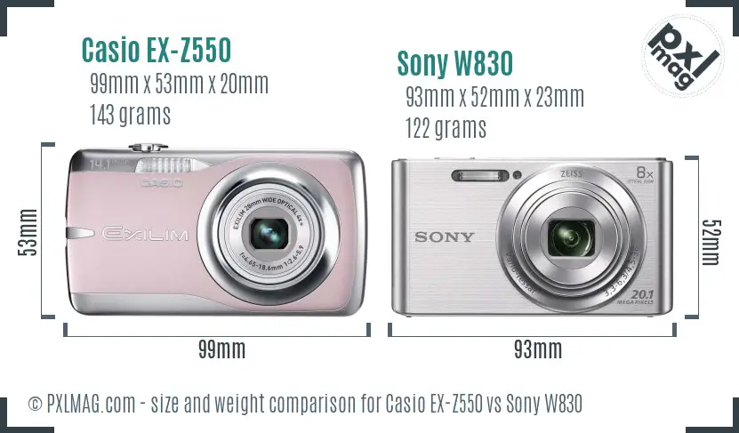 Casio EX-Z550 vs Sony W830 size comparison