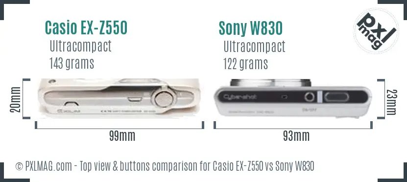 Casio EX-Z550 vs Sony W830 top view buttons comparison