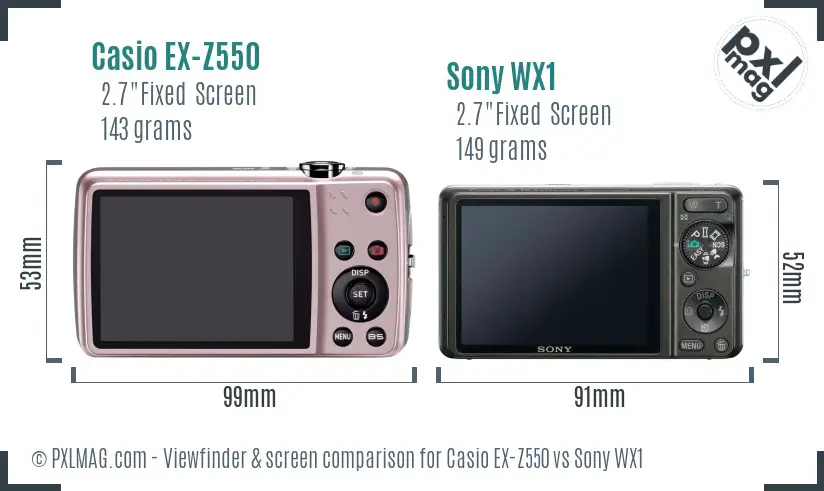 Casio EX-Z550 vs Sony WX1 Screen and Viewfinder comparison