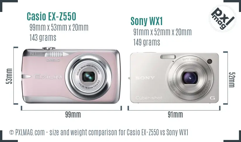 Casio EX-Z550 vs Sony WX1 size comparison