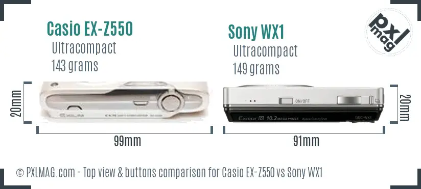 Casio EX-Z550 vs Sony WX1 top view buttons comparison