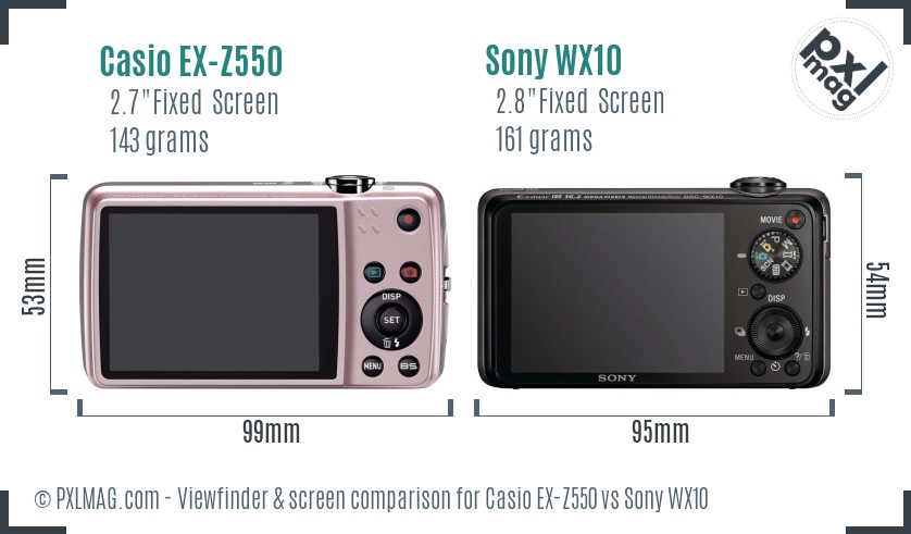 Casio EX-Z550 vs Sony WX10 Screen and Viewfinder comparison