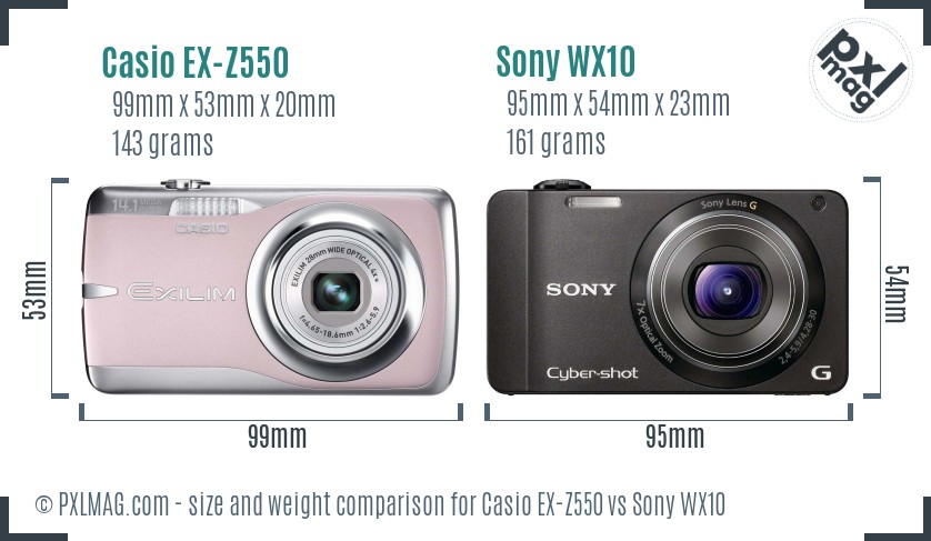 Casio EX-Z550 vs Sony WX10 size comparison Casio EX-Z550 vs Sony WX10 size comparison