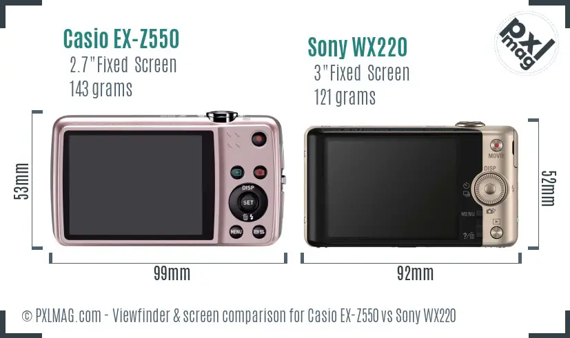 Casio EX-Z550 vs Sony WX220 Screen and Viewfinder comparison