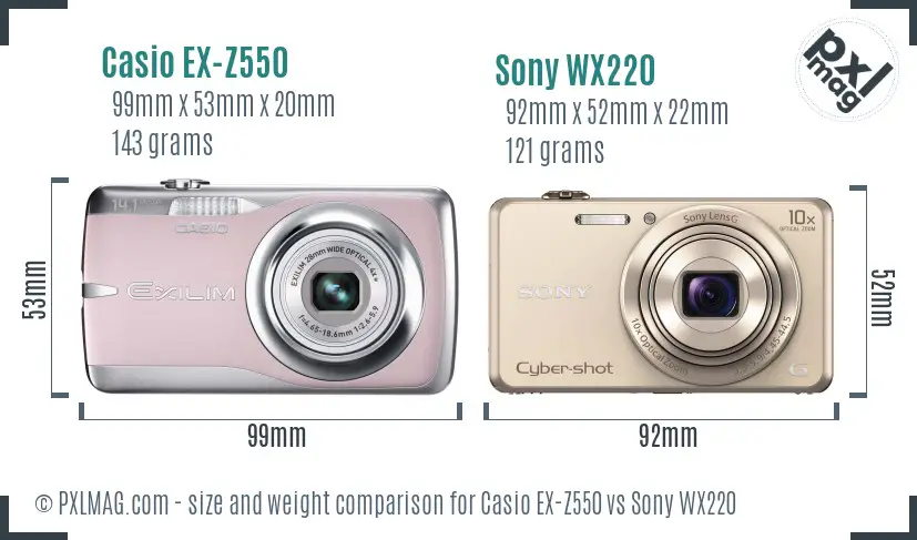 Casio EX-Z550 vs Sony WX220 size comparison