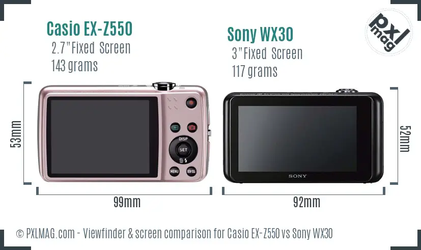 Casio EX-Z550 vs Sony WX30 Screen and Viewfinder comparison Casio EX-Z550 vs Sony WX30 Screen and Viewfinder comparison
