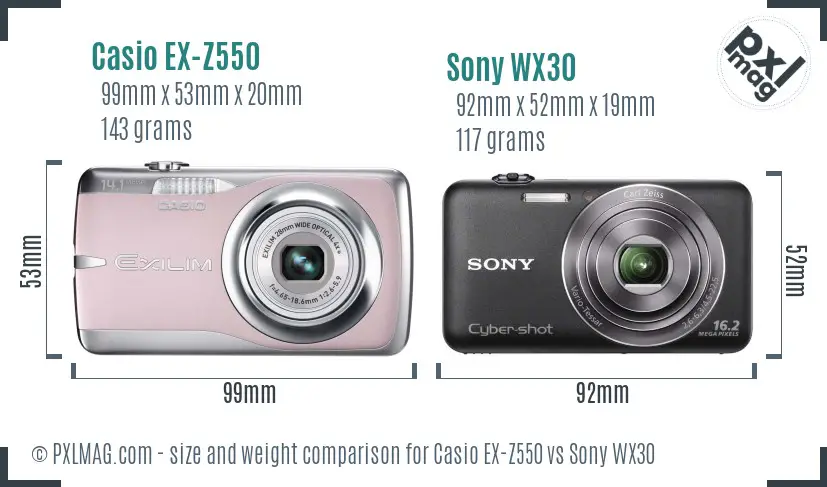 Casio EX-Z550 vs Sony WX30 size comparison Casio EX-Z550 vs Sony WX30 size comparison