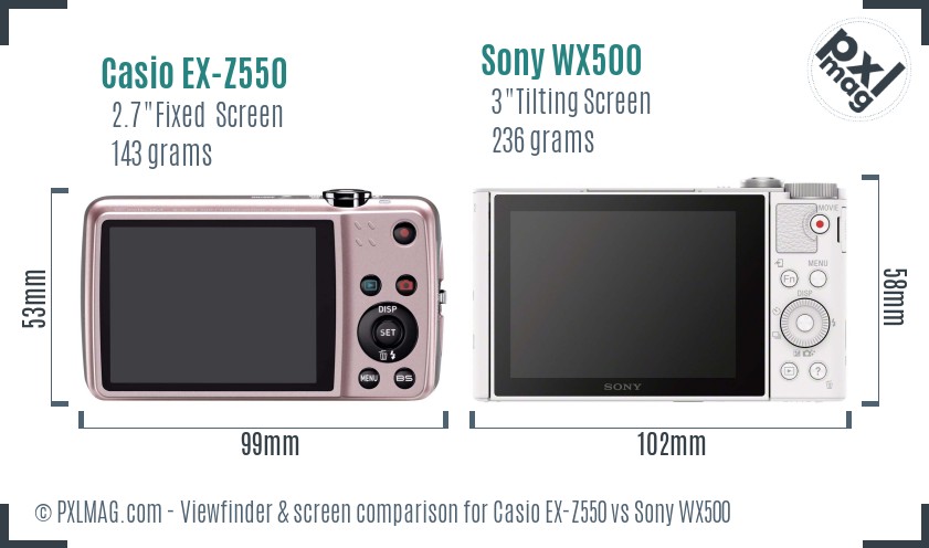 Casio EX-Z550 vs Sony WX500 Screen and Viewfinder comparison