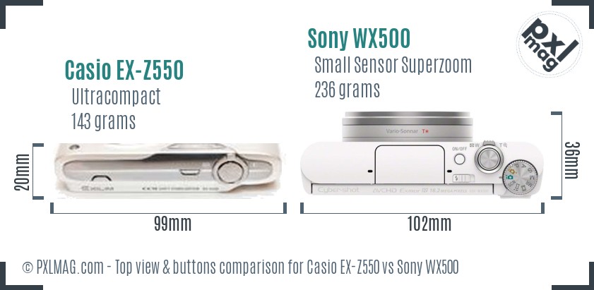 Casio EX-Z550 vs Sony WX500 top view buttons comparison