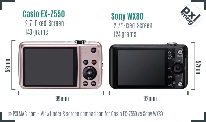 Casio EX-Z550 vs Sony WX80 Screen and Viewfinder comparison