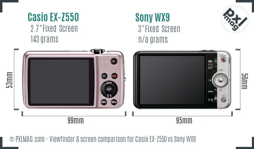 Casio EX-Z550 vs Sony WX9 Screen and Viewfinder comparison
