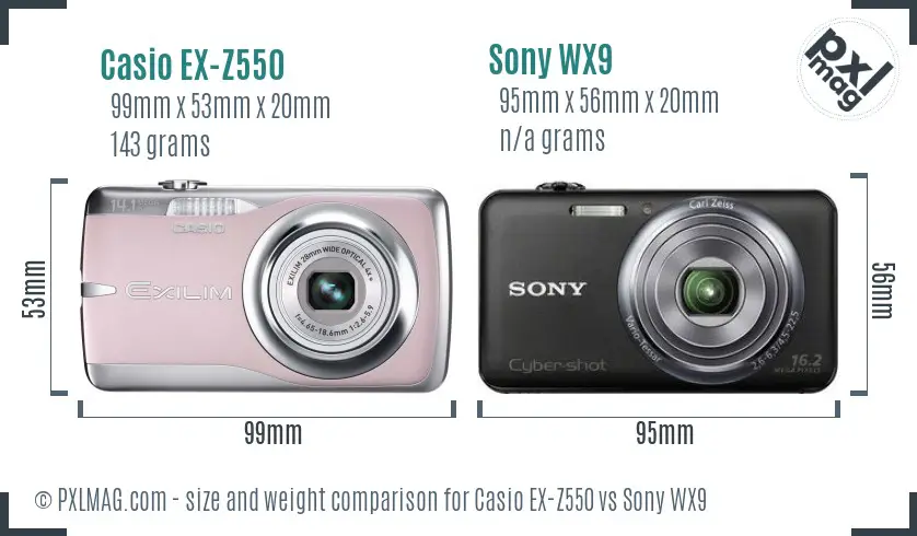 Casio EX-Z550 vs Sony WX9 size comparison
