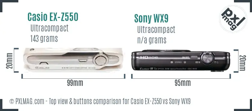 Casio EX-Z550 vs Sony WX9 top view buttons comparison