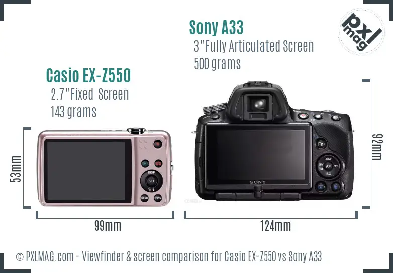 Casio EX-Z550 vs Sony A33 Screen and Viewfinder comparison