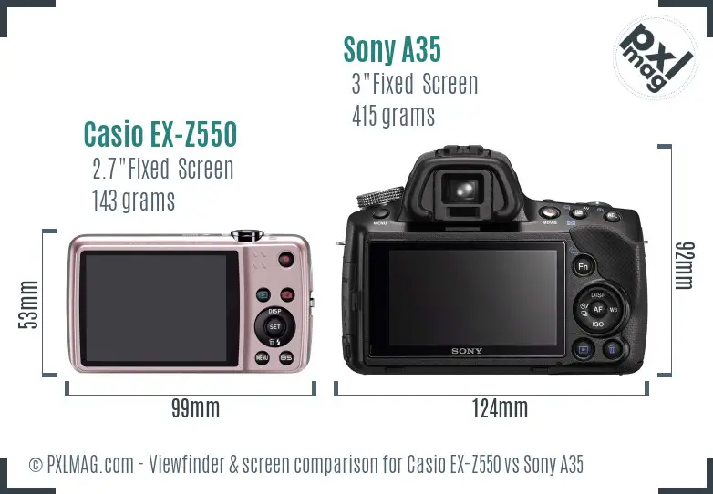 Casio EX-Z550 vs Sony A35 Screen and Viewfinder comparison