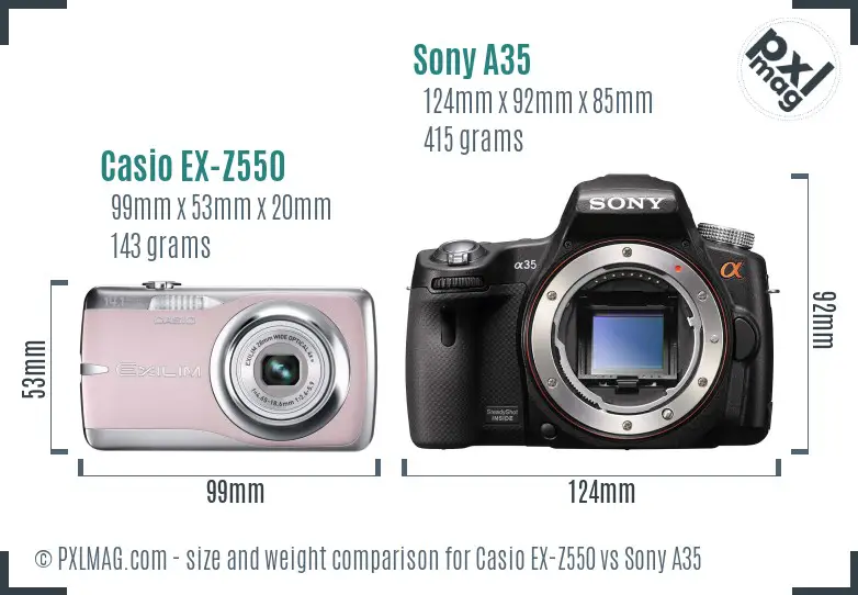 Casio EX-Z550 vs Sony A35 size comparison Casio EX-Z550 vs Sony A35 size comparison