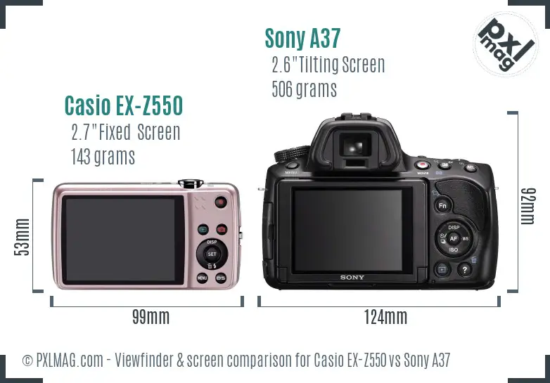 Casio EX-Z550 vs Sony A37 Screen and Viewfinder comparison