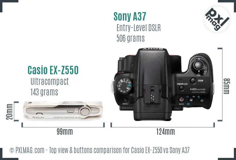 Casio EX-Z550 vs Sony A37 top view buttons comparison
