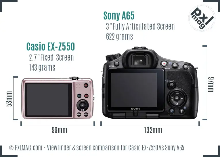 Casio EX-Z550 vs Sony A65 Screen and Viewfinder comparison