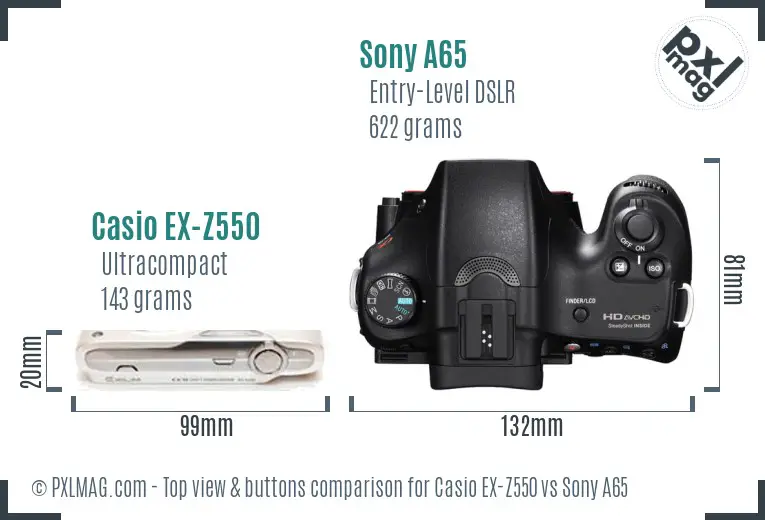 Casio EX-Z550 vs Sony A65 top view buttons comparison