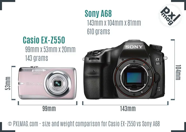 Casio EX-Z550 vs Sony A68 size comparison Casio EX-Z550 vs Sony A68 size comparison