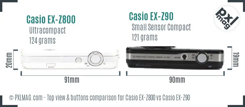 Casio EX-Z800 vs Casio EX-Z90 top view buttons comparison