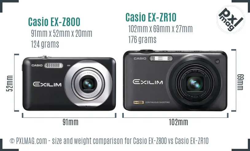 Casio EX-Z800 vs Casio EX-ZR10 size comparison