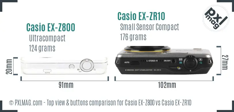 Casio EX-Z800 vs Casio EX-ZR10 top view buttons comparison