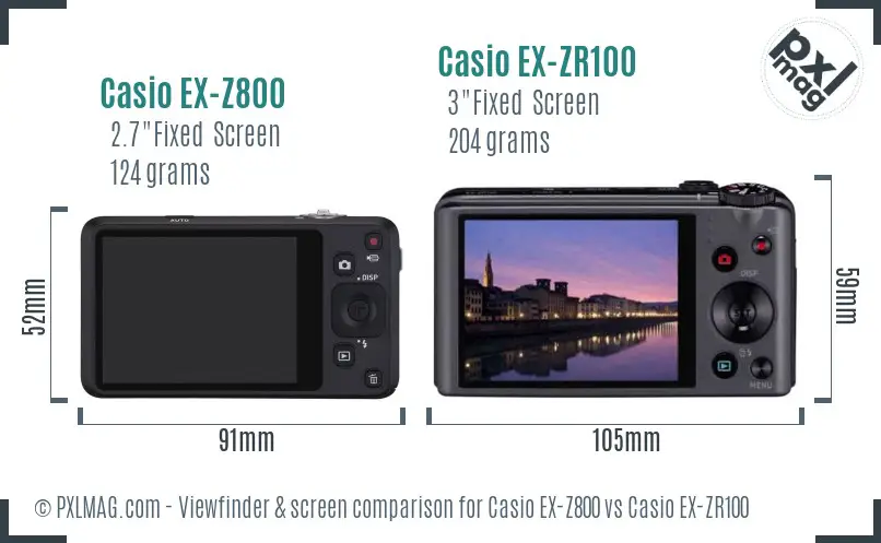 Casio EX-Z800 vs Casio EX-ZR100 Screen and Viewfinder comparison