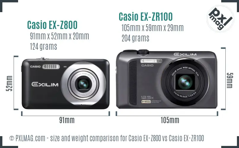 Casio EX-Z800 vs Casio EX-ZR100 size comparison