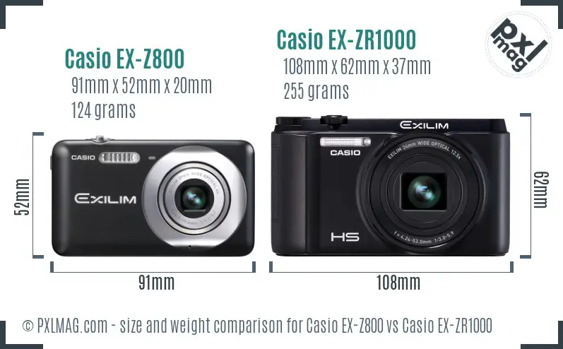 Casio EX-Z800 vs Casio EX-ZR1000 size comparison