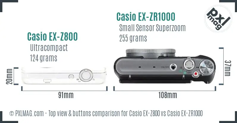 Casio EX-Z800 vs Casio EX-ZR1000 top view buttons comparison