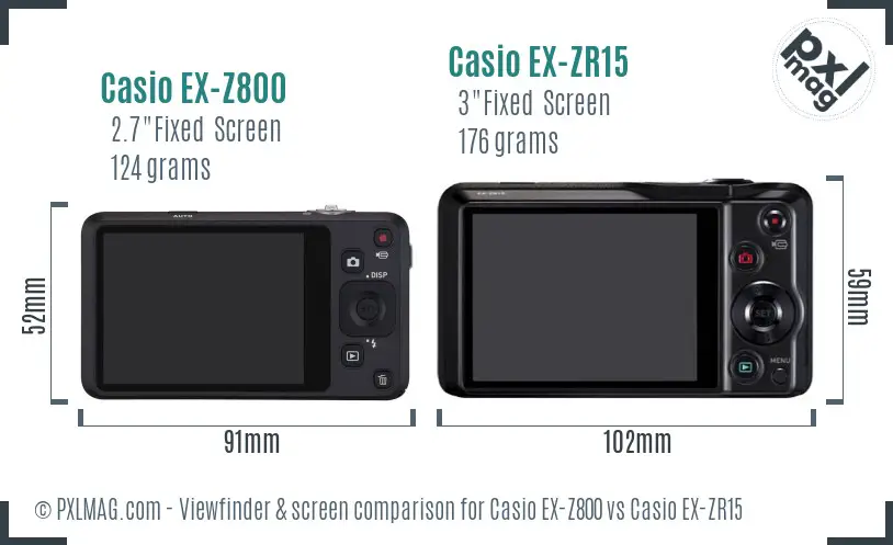 Casio EX-Z800 vs Casio EX-ZR15 Screen and Viewfinder comparison Casio EX-Z800 vs Casio EX-ZR15 Screen and Viewfinder comparison