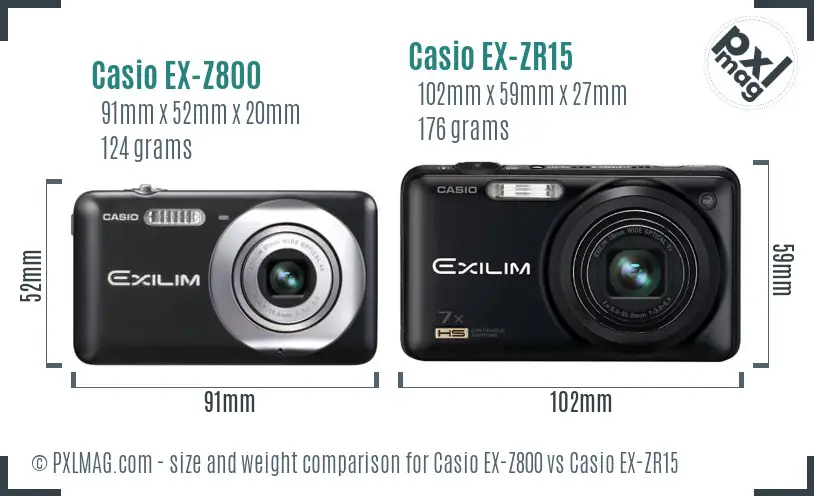 Casio EX-Z800 vs Casio EX-ZR15 size comparison Casio EX-Z800 vs Casio EX-ZR15 size comparison