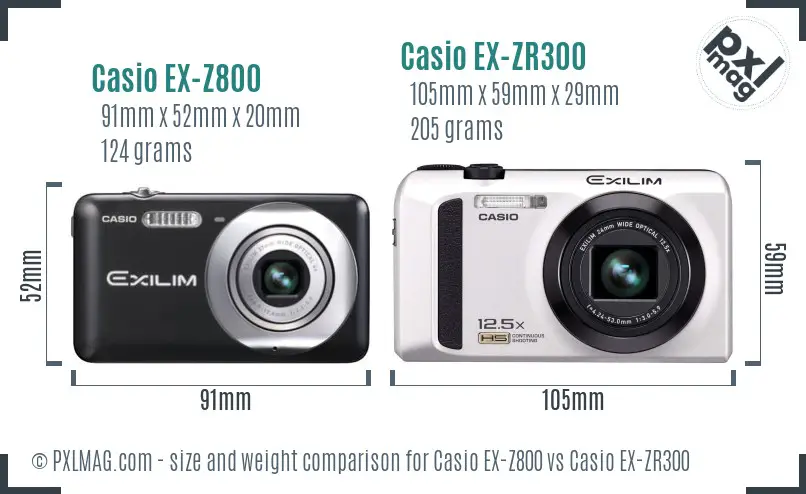 Casio EX-Z800 vs Casio EX-ZR300 size comparison